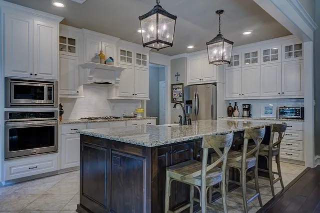 Modern kitchen with painted white cabinets